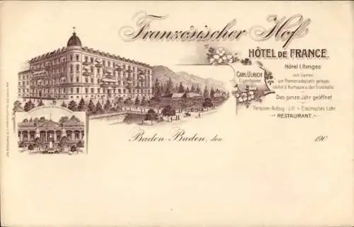 Litho Baden Baden am Schwarzwald, Hotel de France, Französischer Hof