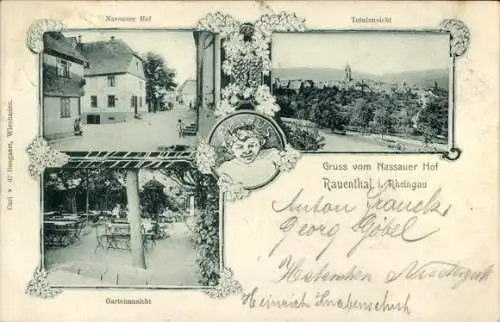 Ak Rauenthal Eltville am Rhein Hessen, Gesamtansicht, Nassauer Hof, Garten