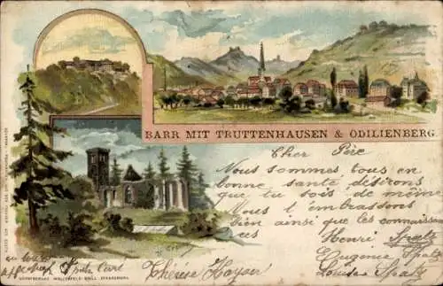 Künstler Litho Greiner, K., Barr Elsass Bas Rhin, Truttenhausen, Odilienberg, Ruine