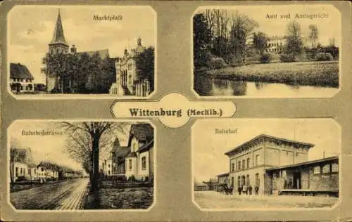 Ak Wittenburg in Mecklenburg, Marktplatz, Amtsgericht, Bahnhofstraße, Bahnhof