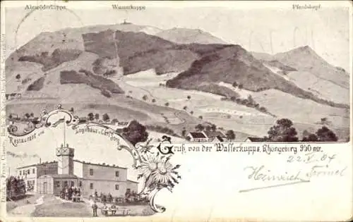 Künstler Ak Gersfeld in der Rhön Hessen, Wasserkuppe, Restaurant Carl Sorg, Panorama