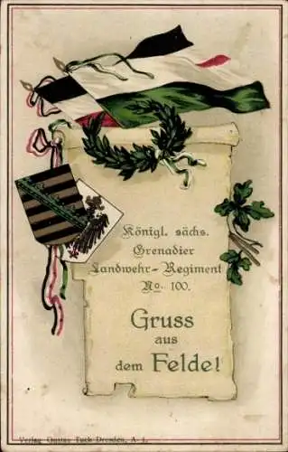 Regiment Litho Gruß aus dem Felde, Kgl. Sächs. Gren. Landw. Reg. No 100