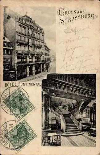 Ak Strasbourg Straßburg Elsass Bas Rhin, Hotel Continental, Treppe