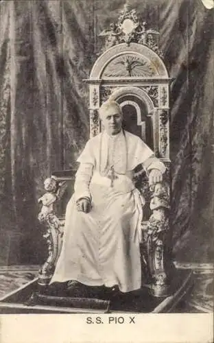 Ak Papst Pius X., Thron, Porträt