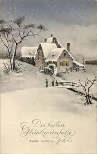 Ak Glückwunsch Neujahr, Wohnhaus, Schnee, Winter