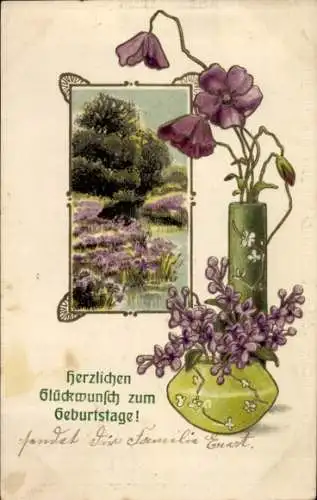 Präge Ak Glückwunsch Geburtstag, Blumen, Blumenvase