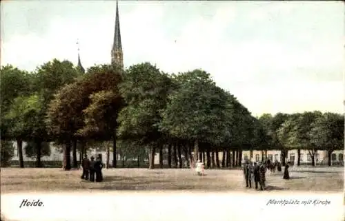 Ak Heide in Holstein, Partie am Marktplatz, Kirche