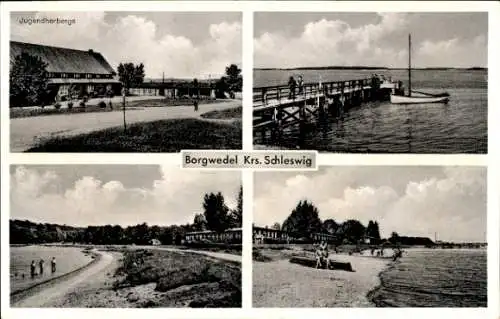 Ak Borgwedel an der Schlei in Schleswig Holstein, Strand, Jugendherberge, Anlegestelle