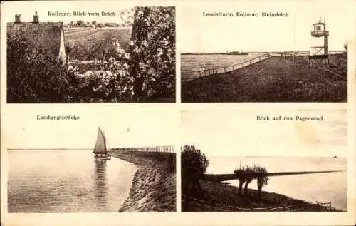 Ak Kollmar an der Niederelbe, Leuchtturm, Deich, Landungsbrücke