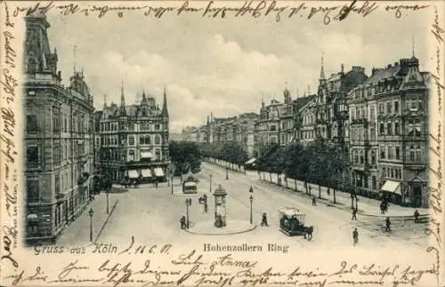 Ak Köln am Rhein, Hohenzollern Ring, Kutsche, Litfaßsäule