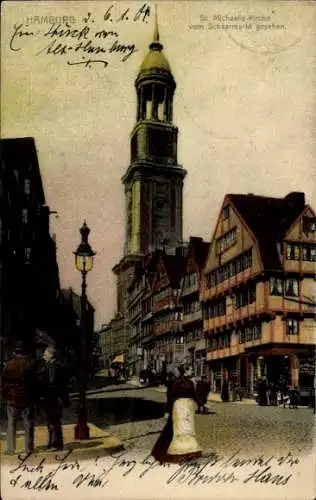 Ak Hamburg Mitte Neustadt, St. Michaeliskirche, Blick vom Schaarmarkt