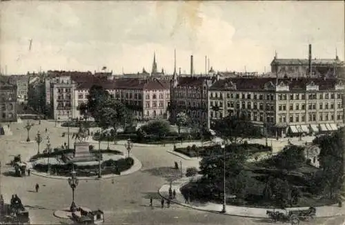 Ak Hannover in Niedersachsen, Ernst-August-Platz, Blick von der Post, Kutsche, Denkmal