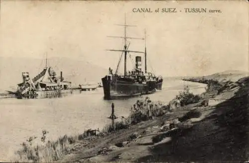 Ak Suez Ägypten, Dampfer auf dem Suez Kanal, Tussun Kurve