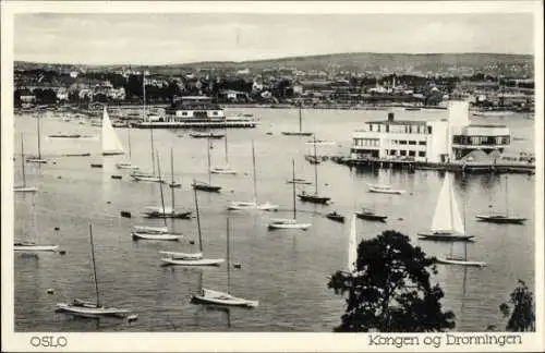 Ak Oslo Norwegen, Kongen og Dronningen, Hafenblick