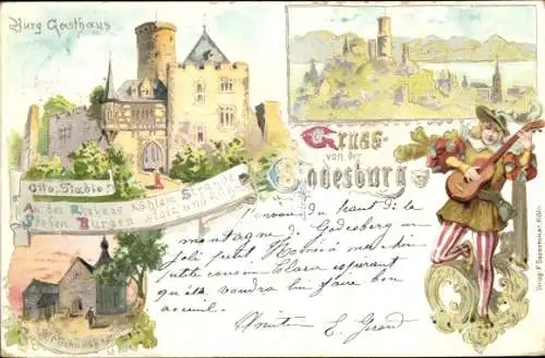 Litho Bad Godesberg Bonn am Rhein, Godesburg, Burg Gasthaus