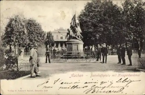 Ak Aachen, Bahnhofsplatz, Kriegerdenkmal