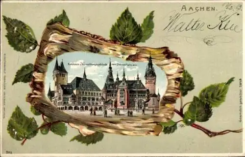 Birkenholz Litho Ak Aachen, Rathaus, Verwaltungsgebäude vom Chorusplatz