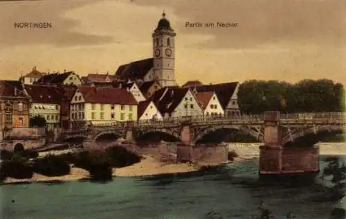 Ak Nürtingen am Neckar Württemberg, Teilansicht, Brücke, Kirche