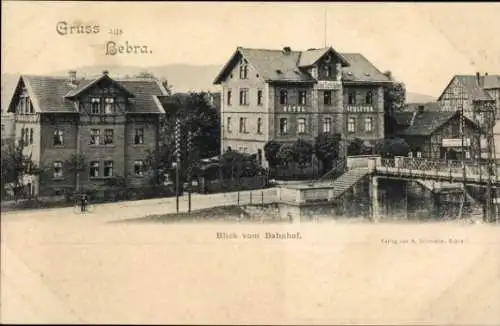 Ak Bebra an der Fulda Hessen, Blick vom Bahnhof, Hotel Schlüter