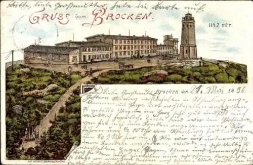 Litho Brocken Nationalpark Harz, Brockenturm, Brockenhotel