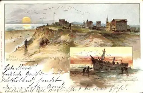 Künstler Litho Stöwer, W., Westerland auf Sylt, Strandgut, Sonnenuntergang