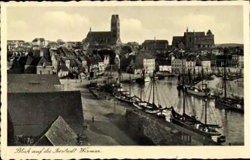 Ak Hansestadt Wismar, Hafen, Segelschiffe, Kirchen