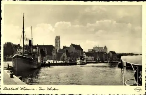 Ak Hansestadt Wismar, Teilansicht mit Hafen