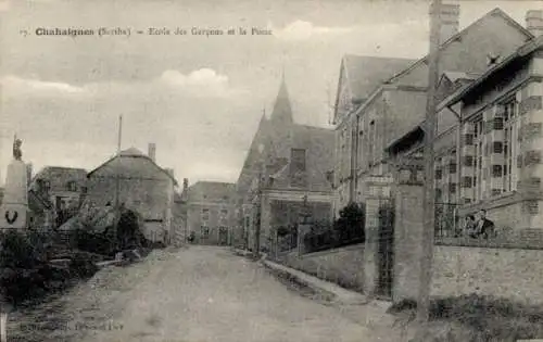 Ak Chahaignes Sarthe, Ecole des Garcons, La Poste