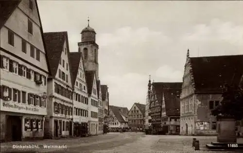 Ak Dinkelsbühl in Mittelfranken, Weinmarkt, Kirche, Teilansicht