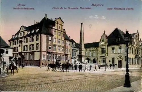 Ak Mainz am Rhein, Neubrunnenplatz, Volksbank, Gutenberg Casino, Neuer Brunnen, Kutsche