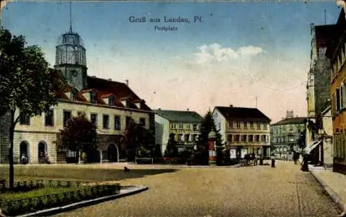 Ak Landau in der Pfalz, Postplatz, Litfaßsäule