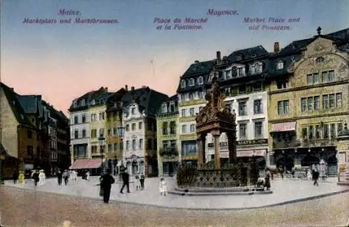 Ak Mainz am Rhein, Marktplatz, Marktbrunnen