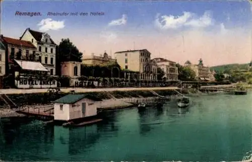 Ak Remagen am Rhein, Ufer, Hotels, Boote