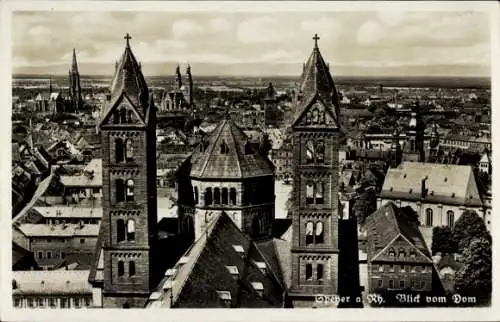 Foto Ak Speyer am Oberrhein, Panorama vom Dom, Blick über die Dächer der Stadt