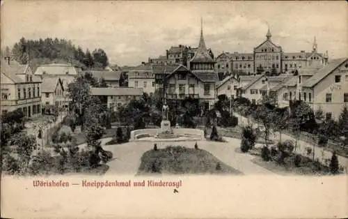 Ak Bad Wörishofen im Unterallgäu, Kneippdenkmal, Kinderasyl