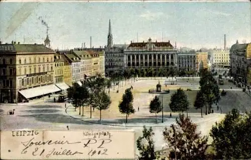 Ak Leipzig in Sachsen, Königsplatz mit Denkmal, Hotel Steigerwald & Kaiser