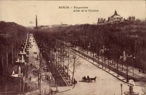 Ak Berlin Tiergarten, Siegesallee, Brunnen, Kutsche, Siegessäule