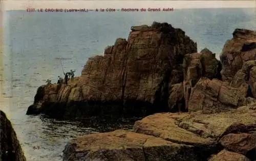 Ak Le Croisic Loire Atlantique, a la Cote, Rochers du Grand Autel