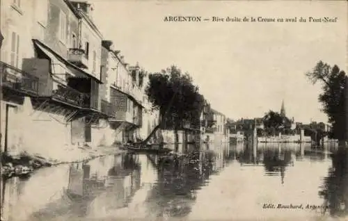 Ak Argenton sur Creuse Indre, Rive droite de la Creuse en aval du Pont-Neuf