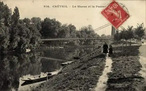 Ak Créteil Val de Marne, La Passerelle und Marne