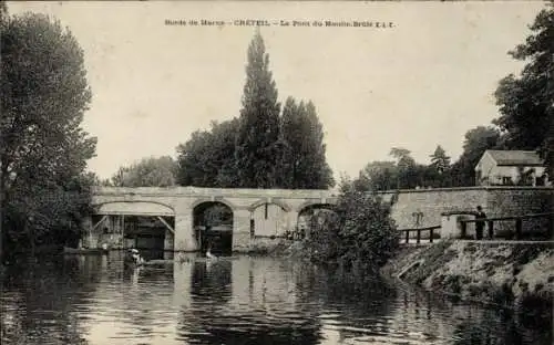 Ak Créteil Val de Marne, Le Pont du Moulin Erule