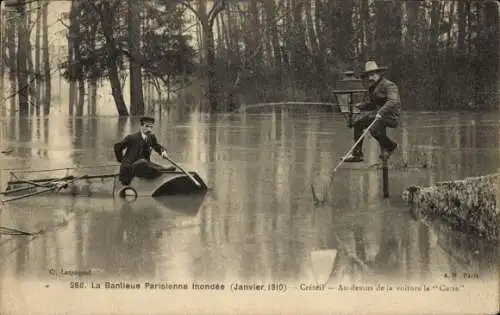 Ak Créteil Val de Marne, Hochwasser 1910, Männer beim Angeln