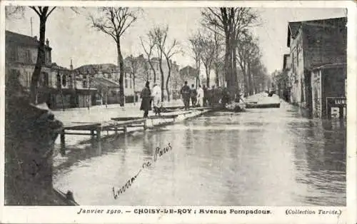 Ak Choisy Le Roi Val de Marne, Avenue Pompadoux, Überschwemmungen Januar 1910