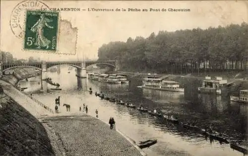 Ak Charenton le Pont Val de Marne, Angeln an der Brücke