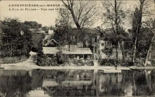 Ak Chennevières Val de Marne, Ecu de France, Blick auf die Marne