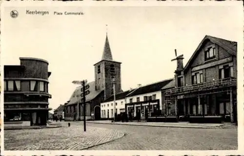 Ak Keerbergen Flandern Flämisch Brabant, Place Communale, Eglise, petit moulin