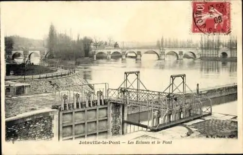 Ak Joinville le Pont Val de Marne, Die Schleusen und die Brücke