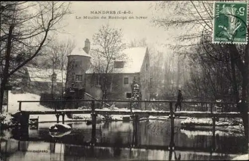 Ak Mandres Val de Marne, Moulin de Rochopt im Winter