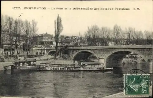 Ak Charenton le Pont Val de Marne, Brücke und Landung der Bateaux Parisiens