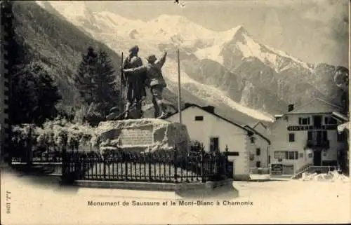 Ak Chamonix Mont Blanc Haute Savoie, Monument de Saussure, Mont Blanc